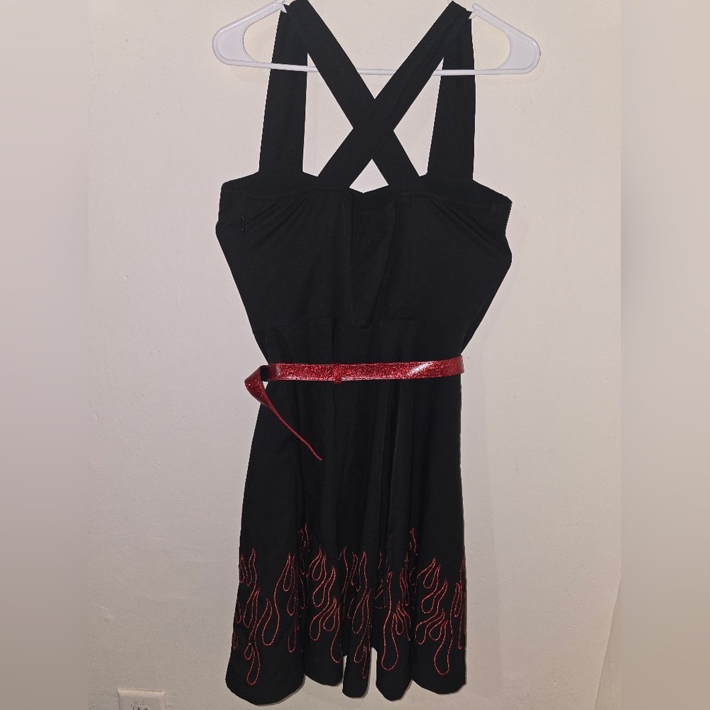 Sourpuss Strapless Black Dress with Red Flame Accents
